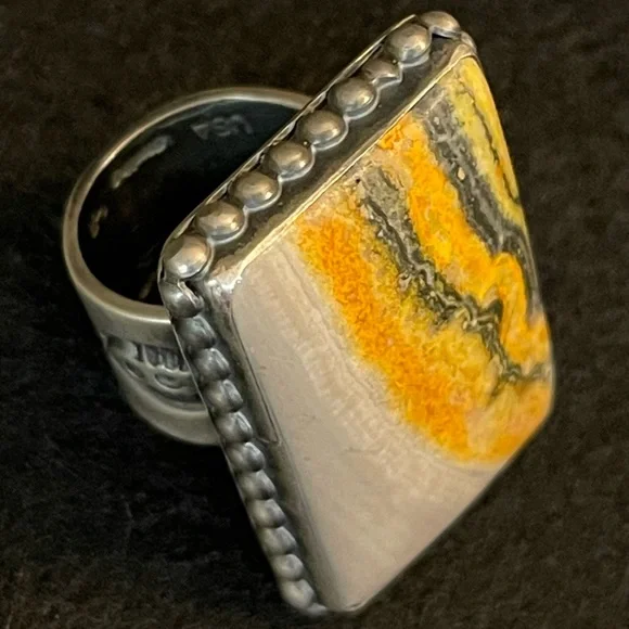 STERLING SILVER BUMBLEBEE JASPER RING ✨STATEMENT PIECE✨ - Picture 12 of 16